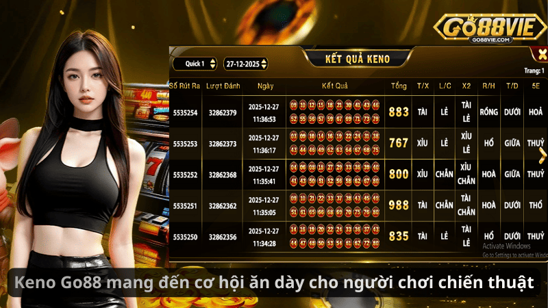 Keno Go88 mang đến cơ hội ăn dày cho người chơi chiến thuật